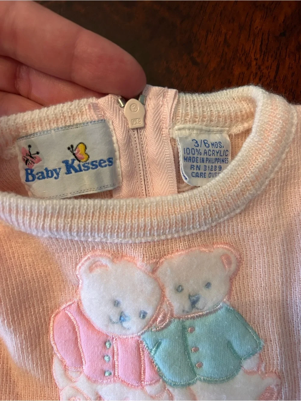 vintage baby kisses baby girl pink sleeper bears 3-6 months knit‎